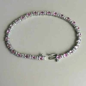 14K White Gold Plated 9.00Ct Oval Cut Lab Created Sapphire Tennis Bracelet 8.5" - Picture 1 of 8