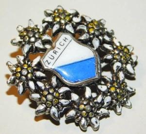 VINTAGE broche emaillée MEDAILLE insigne BADGE ZURICH edelweiss SUISSE swiss - Photo 1/5