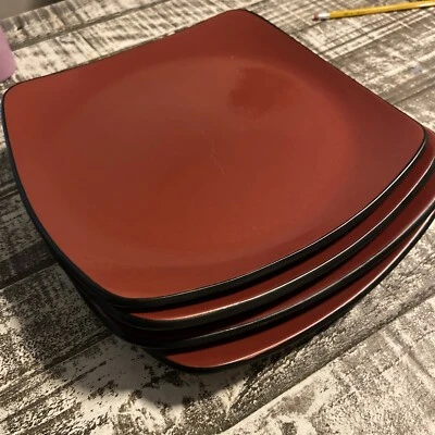 Corelle HEARTHSTONE STONEWARE CHILI RED (1) Square Dinner Plate Corning (4 AvaI) - Image 1 of 4