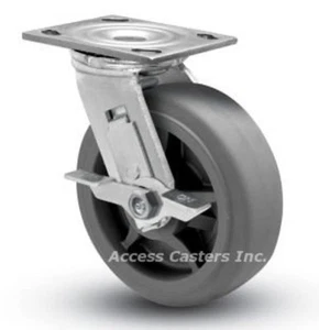 Rueda de placa giratoria 6SPRFSB 6"" x 2"" con freno, rueda plana TPR, 600 libras de capacidad - Imagen 1 de 2