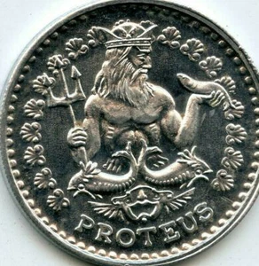 Mardi Gras Doubloon Krewe of Proteus 1994 aluminio - Imagen 1 de 2