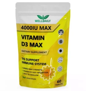 Vitamin D 4000IU 60 Tablets Vitamin D3 High Strength Immune Support Supplements - Picture 1 of 10
