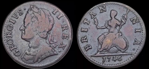 1746 George II Great Britain Farthing Coin Cover