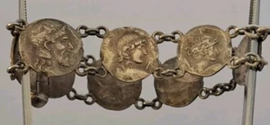 Pulsera SHIEBLER Plata Esterlina Antiguo MEDALLÓN Bustos Griegos Romanos 7" Figura - Imagen 1 de 13
