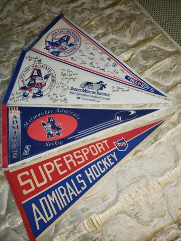 VINTAGE MILWAUKEE ADMIRALS FULL SIZE 4 PENNANT LOT VERY RARE IHL Cover