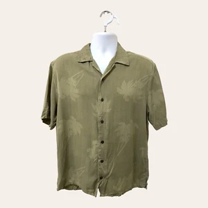 Axist Mens 100% Silk Floral Hawaiian Button Relaxed Shirt Sz M Green Small Flaw - Picture 1 of 8