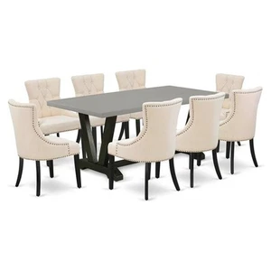 East West Furniture V-Style 9-piece Wood Dining Set in Black/Light Beige - Picture 1 of 6