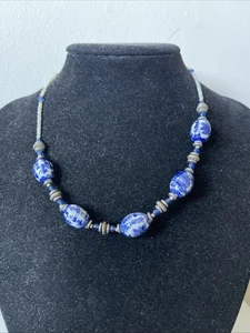 Blue and White Chinese Style Necklace With Porcelain Beads. - Picture 1 of 8