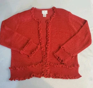 Maglione cardigan Susan Bristol vintage rosso ricamato a mano donna taglia XL testurizzato - Foto 1 di 9