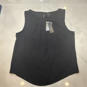 Worthington Black Sleeveless Blouse Medium NWT Pleated Front Career Tank Top - Picture 1 of 9