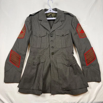 US Marine Corps Mens Wool Dress Uniform Jacket Gray Red Rank Insignia - Image 1 of 4