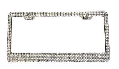 Soporte de marco de matrícula cristalizado de cristales transparentes de 6 filas con tapas Foto 1 de 4