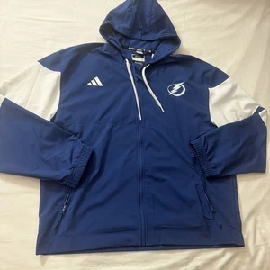 Adidas NHL Tampa Bay Lightning Jacket Large Uomo Blu Bianco con Cappuccio Full Zip Nuovo senza etichette - Foto 1 di 24