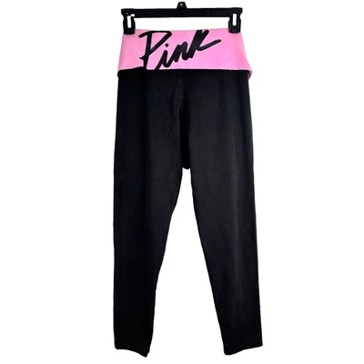 PINK Victorias Secret Vintage Y2K Foldover Crop Leggings L Sparkle Bling Glitter - Image 1 of 4