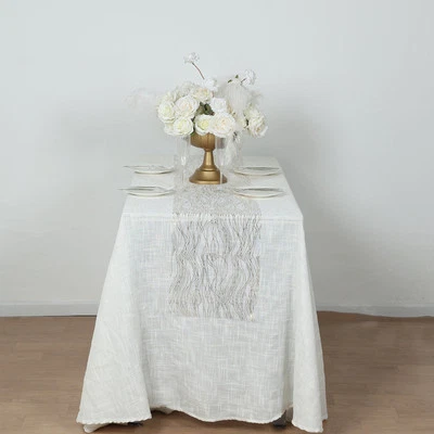 5 WHITE GOLD Organza Table Runners with Foil Wave Design - Image 1 of 4