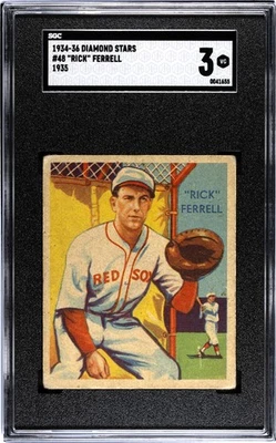 1934-36 Diamond Stars #48 Rick Ferrell (HOF) Boston Red Sox  SGC 3  VG Nice Card - Image 1 of 2