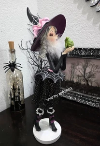 Halloween Witch with Frog Pink Coquette Bow Figurine Statue Tabletop Decor 17" - Picture 1 of 10