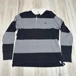 Urban Pipeline Mens Rugby Polo L/S Shirt Medium Gray Black Stripes 100% Cotton - Picture 1 of 7