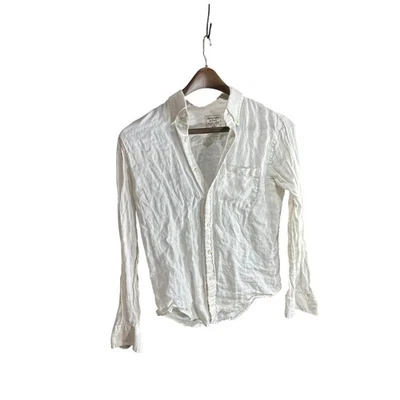 Camisa Abercrombie Fitch Para Hombres Lino Abotonada Blanca Manga Larga Talla S Foto 1 de 4