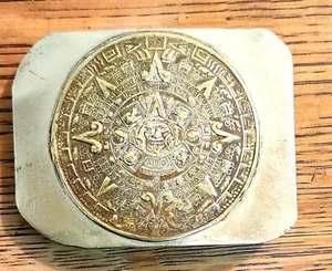 HEBILLA DE CINTURÓN DE CALENDARIO AZTECA PLATA MEXICANA ALPACA ALICIA DE COLECCIÓN - Imagen 1 de 3