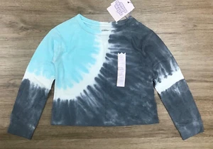 Girls' Long Sleeve Boxy Fit Tie-Dye Round Neck T-Shirt Teal/Charcoal S (6/6X) - Picture 1 of 3