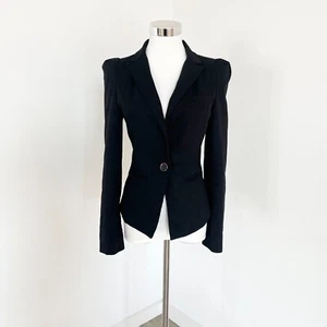 Max Mara Blazer Jacket Womens Size S Black Single Breasted Linen Cotton Blend - Picture 1 of 13