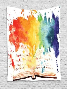 Watercolor Tapestry Open Book Colors Print Wall Hanging Decor 40Wx60L Inches - Picture 1 of 1