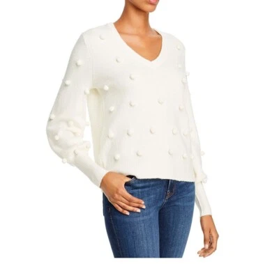 Suéter Aqua Para Mujer XS Marfil Blanco Manga Larga Abullonada Cuello VNeeck Pom Pom NUEVO CON ETIQUETAS BE47 Foto 1 de 4