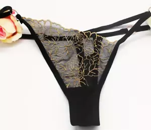 Tangas de malla bordadas florales negras sexy Sissy Naughty OSFM (XS - L) 💝 - Imagen 1 de 4