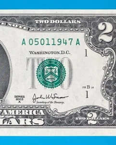 May 1, 1947 / 5 January 1947 : A 05011947 A BIRTHDAY Note $2 Two Dollar Bill - Picture 1 of 3
