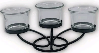 Black Metal/Glass Tealight/Votive Candle Holder, Holds 3 Candles - Image 1 of 4