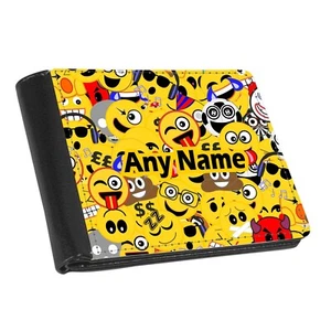 Personalised Men's Gents Emojicon Print Wallet,Faux Leather NO COIN SECTION - Picture 1 of 4