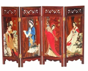 Panel de muebles miniatura lacado pantalla plegable belleza china tallada en palo de rosa - Imagen 1 de 5