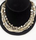Vntg Estate Multi Strand Necklace w/Mother of Pearl Faux Wood Glass Beads 18-20"