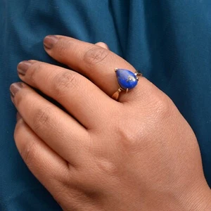 Lapis Lazuli Ring Brass Gold Women Ring Promise Engagement Ring Gift For Mother - Picture 1 of 6
