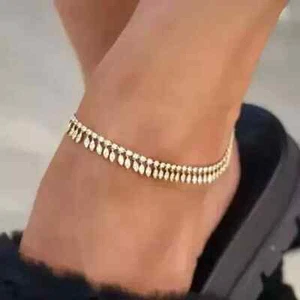 10.00Ct Marquise Cut Lab-Created Diamond Women's Anklet 14K Yellow Gold Plated - Picture 1 of 7