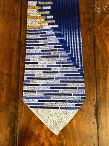 Rafael Tie Blue Gold White Geometric Colorful Tie 56" X 4" - Picture 1 of 3