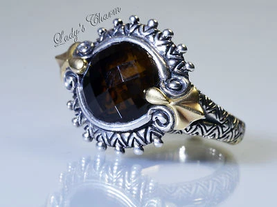 🦋 Anillo HE Couture Barbara Bixby Cuarzo Coñac Flor De Lis Oro Esterlina 18K 8 Foto 1 de 4