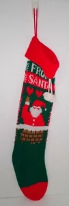 Vintage Knit Stocking From Santa Heart Pom-poms - Picture 1 of 2
