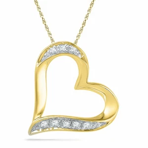 10kt Yellow Gold Womens Round Diamond Heart Pendant .03 Cttw - Picture 1 of 1
