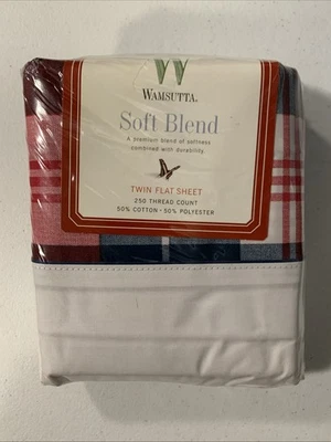 Nueva sábana plana doble vintage Wamsutta mezcla suave “Rockland Plaid” algodón/poliéster Foto 1 de 4