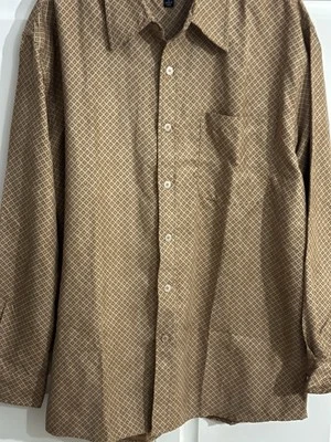 Camisa Oleg Cassini Para Hombre L Dorado Beige Mezcla Seda AOP Cappuccino Nogal L/S De Colección Foto 1 de 4