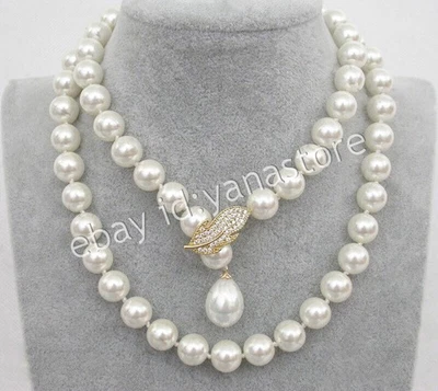 Weiß Südsee Muschel Perle Imitationsperle Rund Perlen Halsketten 14-50'' 8-14mm - Bild 1 von 4