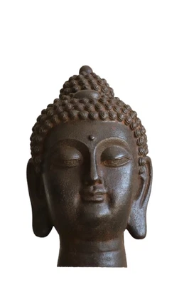 Chinese Cast Iron Buddha Head – Shakyamuni Sculpture, Antique Style Buddhist Art - Image 1 of 4