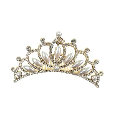 NEW! Gold Pearl Rhinestone Bridal Tiara Hair Comb Accessory Wedding Princess - Image 1 of 4