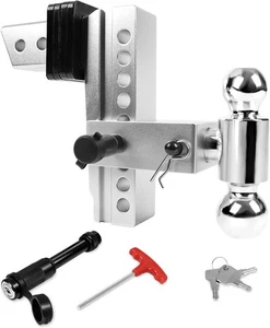 2.5'' Receiver 8'' Drop Rise Adjustable Trailer Tow Hitch Dual Ball Lock 12500lb - Foto 1 di 7