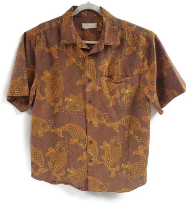 Camisa masculina The Territory Ahead grande marrom estampa de peixe Koi havaiana Aloha Camp - Imagem 1 de 4