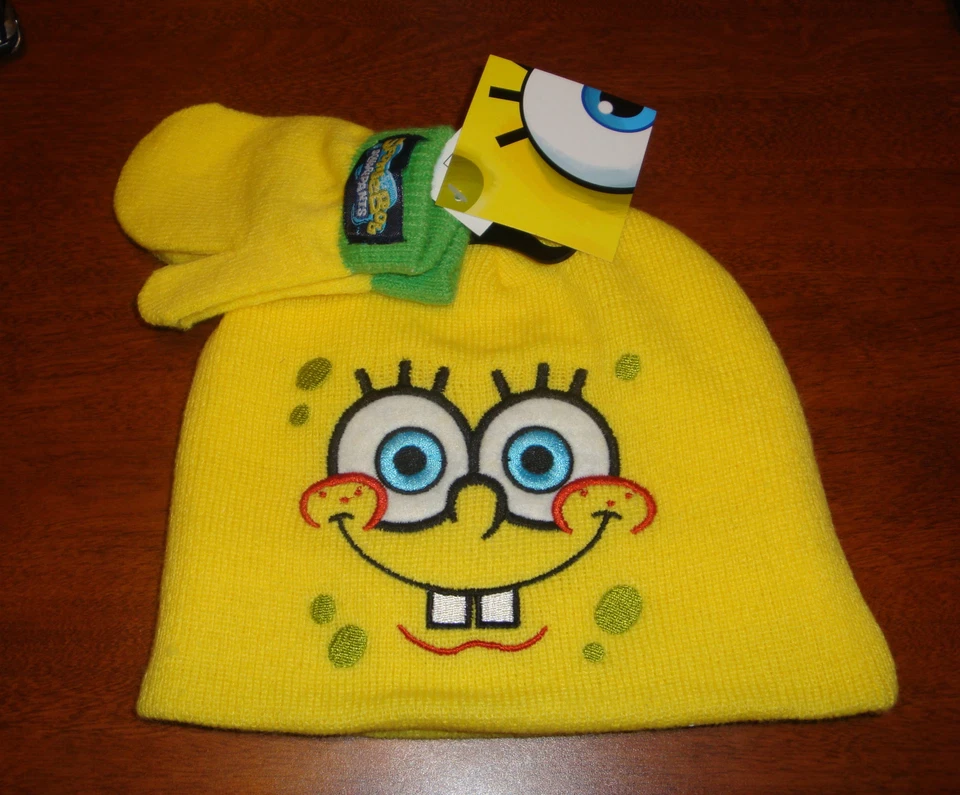 BOYS TODDLER SPONGEBOB HAT AND MITTENS SET  SIZE- TODDLER (ONE SIZE FITS ALL) - Image 1 of 1