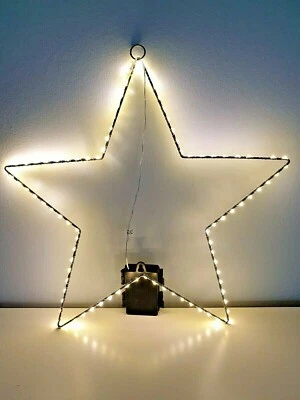 66er LED Stern Metall 30cm außen Timer warmweiß Batterie Lichterkette Draht Deko - Bild 1 von 2