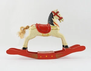 Vintage Rocking Horse Wooden Folk Art Hand Painted Carved Wood 10"L - Picture 1 of 11